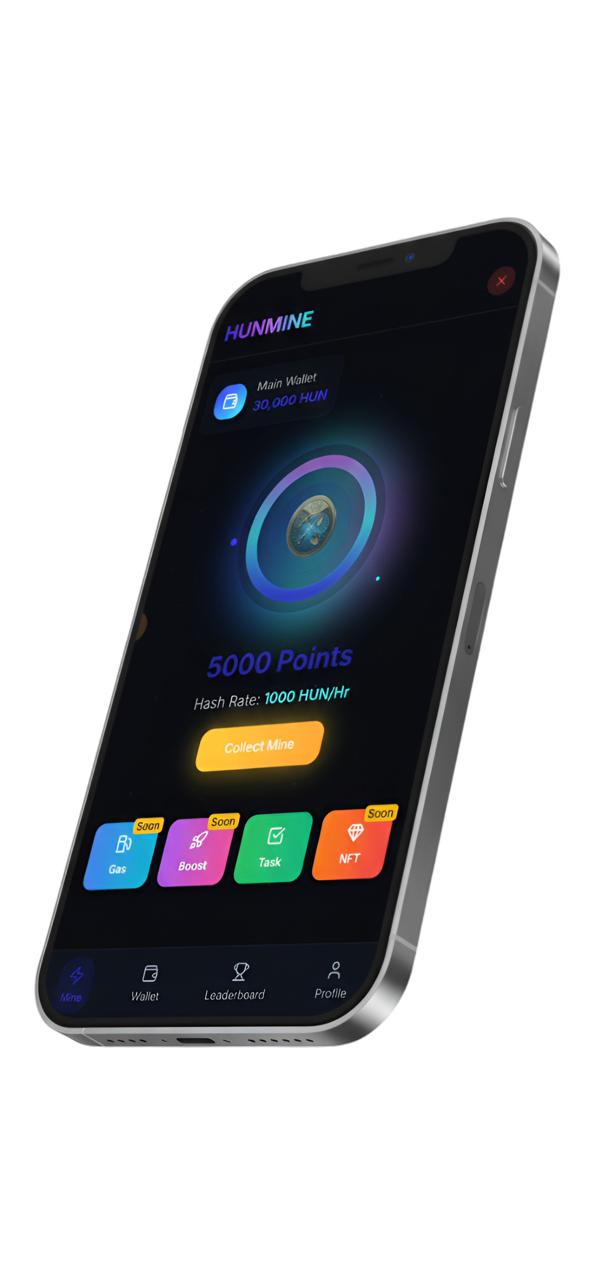 HUNMINE App Interface - AI Mining Platform at hunmine.coinapl.com